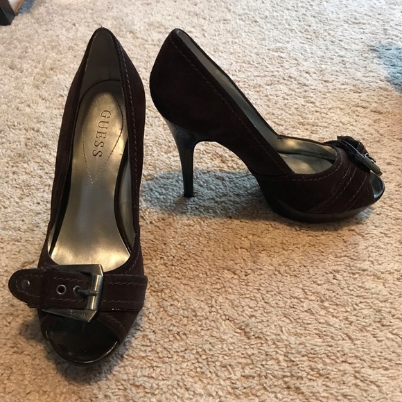 Guess Shoes - EUC brown suede buckle toe heels